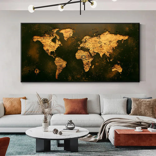 carte du monde vintage peinture sur toile art mural décoratif