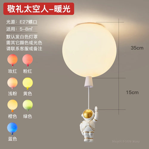 plafonnier led nordique créatif astronaute ballon pour enfants - vue 17 sur 21