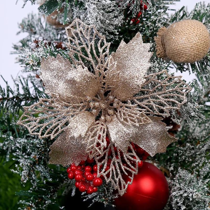 décoration suspendue fleur pailletée pour arbre de noël