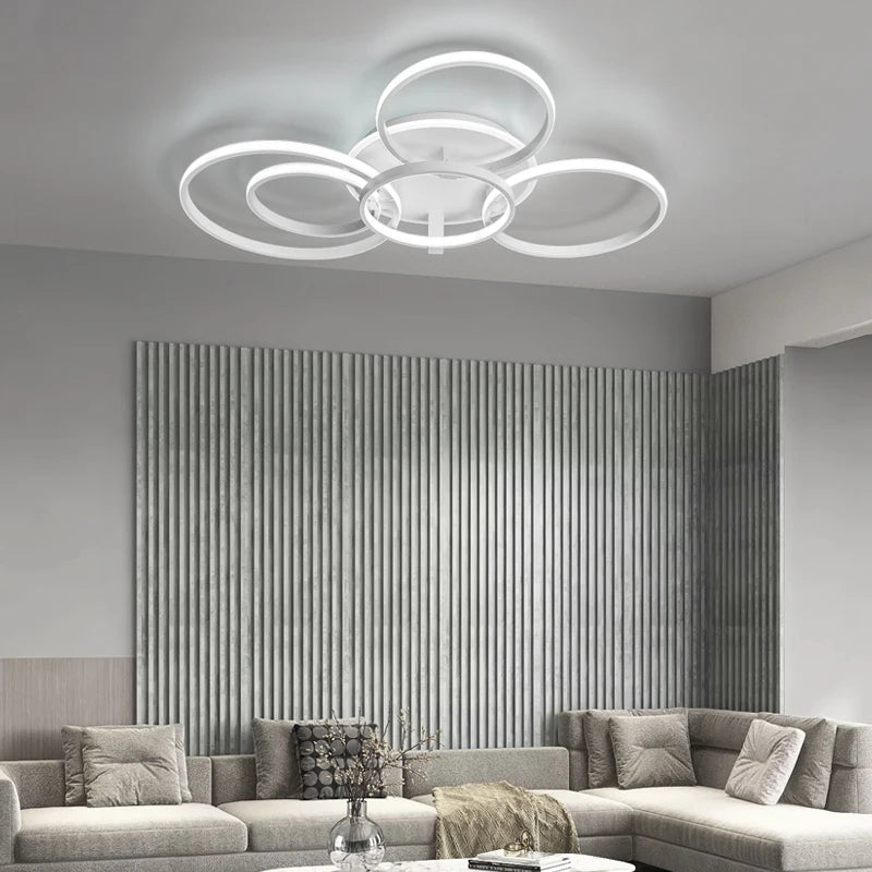 Lustre Led moderne anneau Led plafonniers salon chambre lumières plafond noir/blanc 1-5 anneau d'éclairage APP/lustre à distance