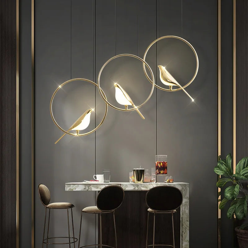 suspension LED oiseau fantaisie plaquée or design moderne ajustable - vue 3 sur 18