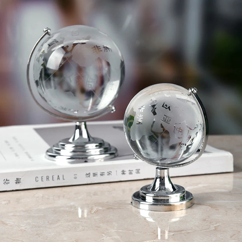 globe en cristal terrestre avec support rotatif décoration géographique - vue 5 sur 7