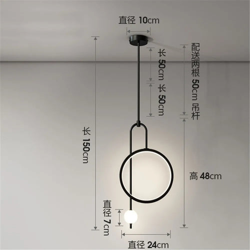 suspension nordique à led avec anneau en acrylique pour décoration intérieure - vue 9 sur 8