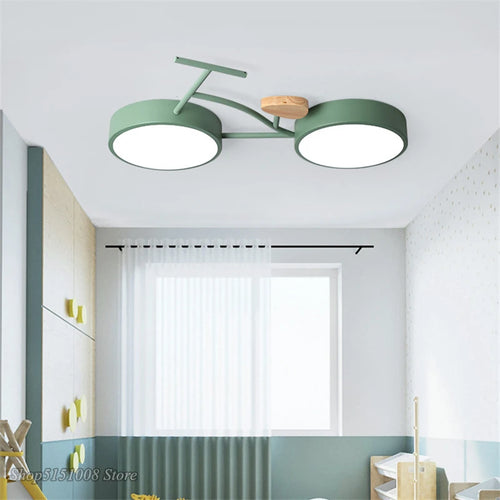 Plafonnier LED nordique 3 couleurs température vélo plafonnier pour enfants chambre enfants chambre de bébé vert blanc gris luminaire - vue 6 sur 9