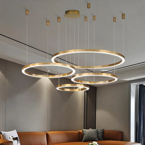 lustre led moderne brossé avec anneau lumineux - vue 7 sur 12