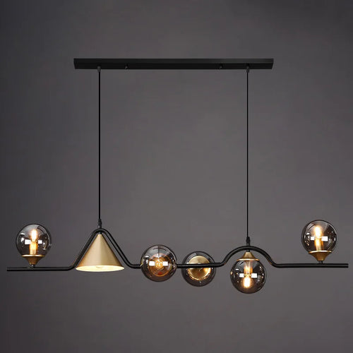 lustre rustique nordique en verre et fer noir décoratif - vue 3 sur 9
