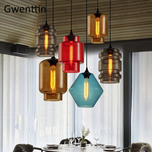 suspension moderne en verre teinté pour décoration intérieure - vue 6 sur 30