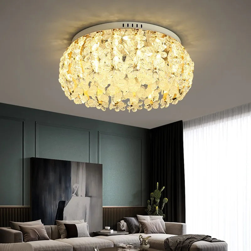 plafonnier rond doré de luxe en cristal design nordique moderne - vue 6 sur 8