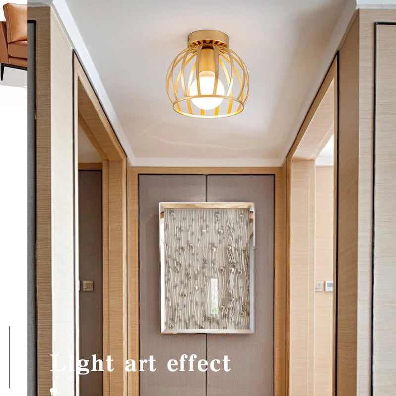 plafonnier rétro doré led en métal pour balcon couloir - vue 3 sur 10