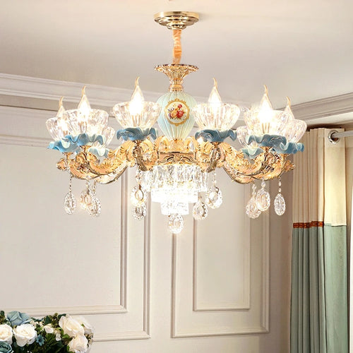 lustre en cristal moderne avec éclairage suspendu en métal - vue 2 sur 13