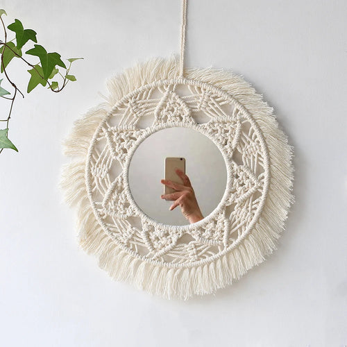 miroir mural en macramé style bohème pour décoration intérieure - vue 13 sur 14