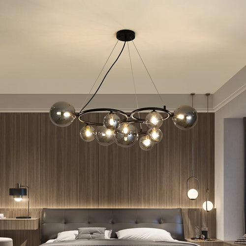 lustre moderne en verre transparent avec cordon métallique réglable - vue 2 sur 10