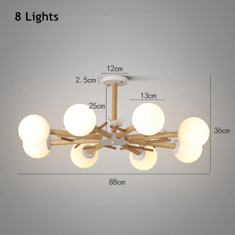 lustre nordique moderne en verre avec éclairage led décor oiseau