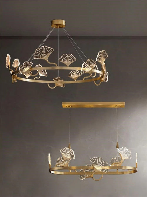 lustre en cuivre simple avec feuilles design led style chinois - vue 7 sur 9