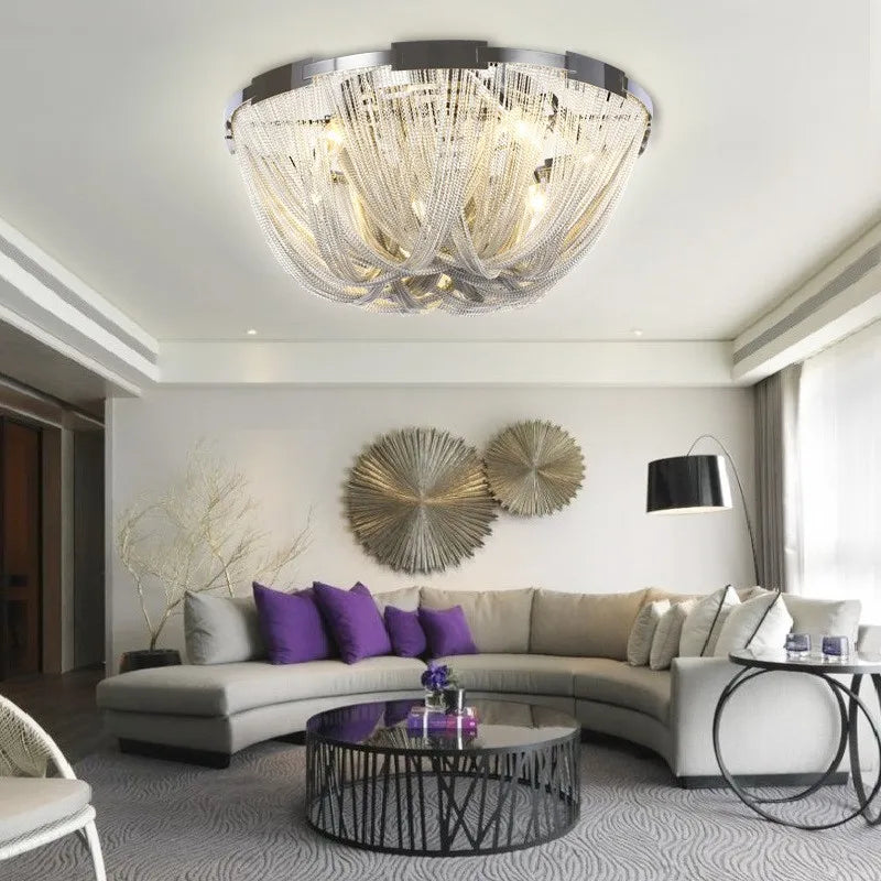 Designer LED Deiling Light Handmade Tassel Aluminum Chain Ceiling Light, Suitable For Living Room/Bedroom Home Decoration Lights - vue 3 sur 11