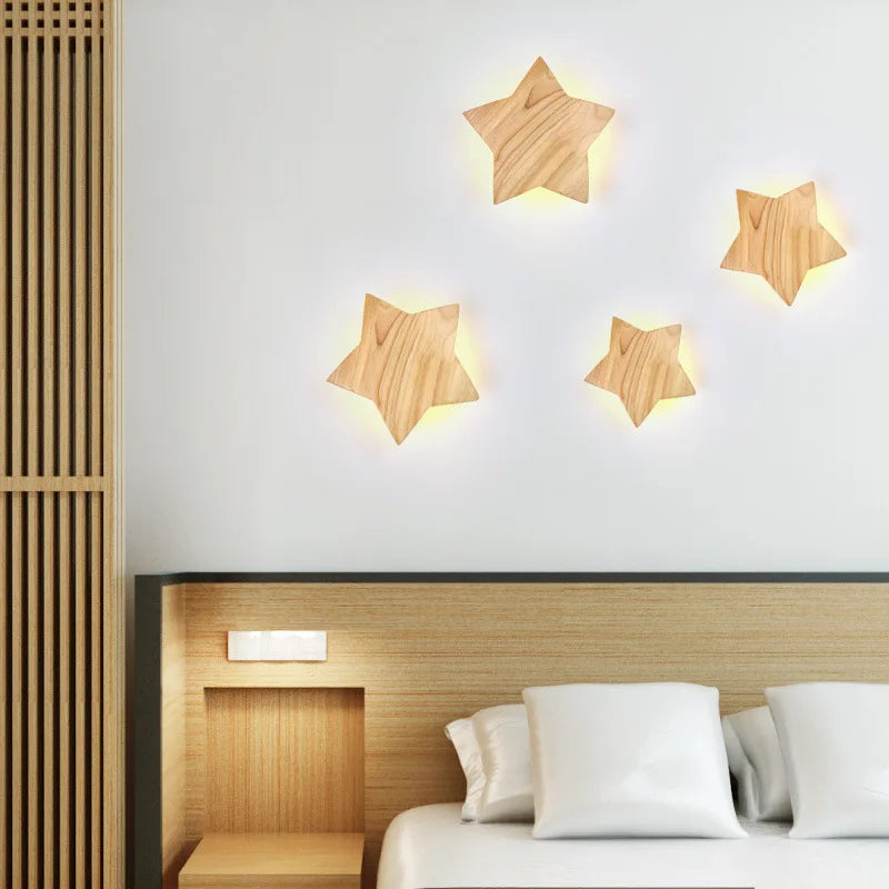 applique murale led étoile en bois art créatif moderne japonais coréen