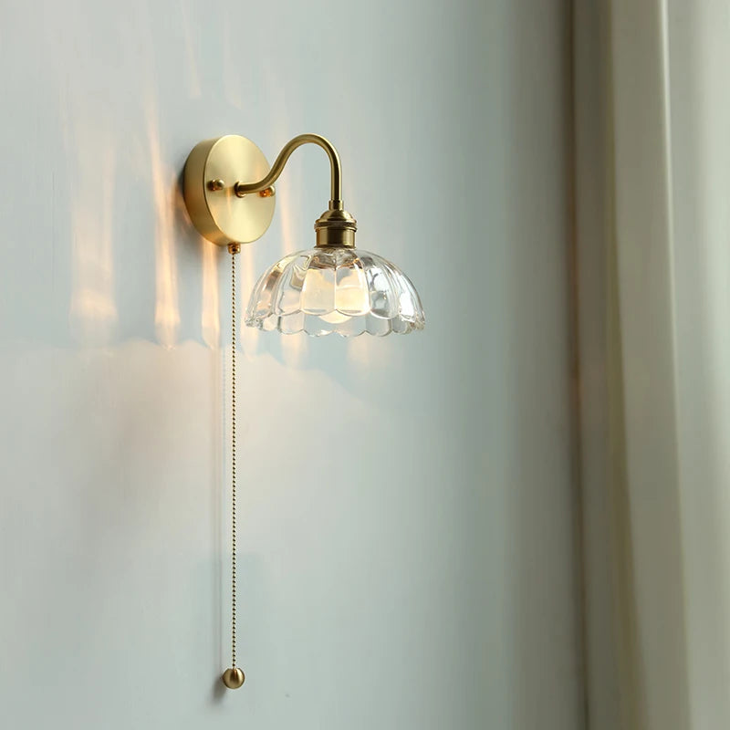 applique murale nordique moderne LED lampe à côté de l'interrupteur à chaîne chambre salle de bain miroir escalier lumière verre cuivre - vue 6 sur 23