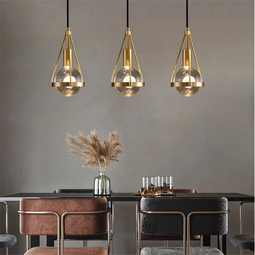 suspension luminaire loft led en cuivre cristal nordique