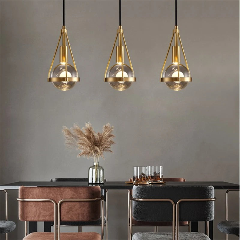 suspension luminaire loft led en cuivre cristal nordique - vue 3 sur 12