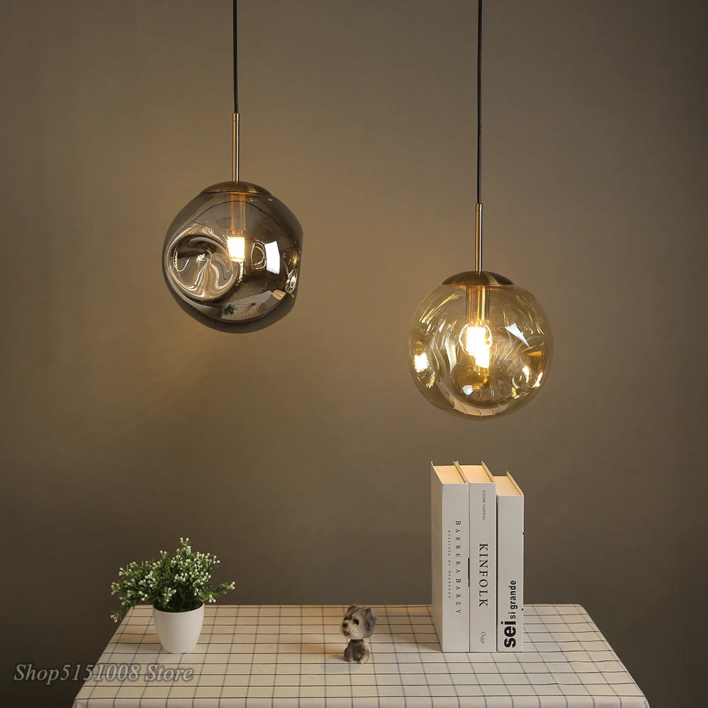 lampe suspendue design nordique boule de verre pour loft bar maison - vue 3 sur 9