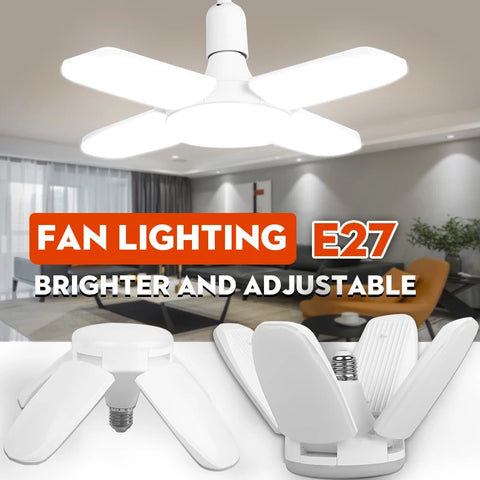 Ampoule LED Ventilateur 5 Pales Pliable - 55W, 4800 Lumens, Lumière Froide 6500K, Pour Garage, Atelier, Intérieur