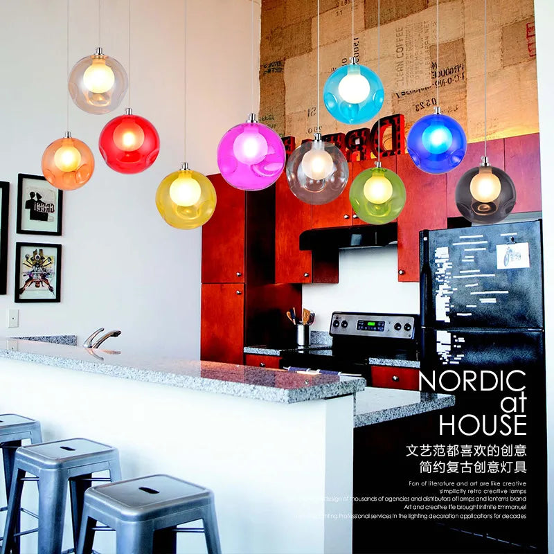 lustre en verre soufflé créatif avec appliques colorées led g4 suspendues - vue 3 sur 24