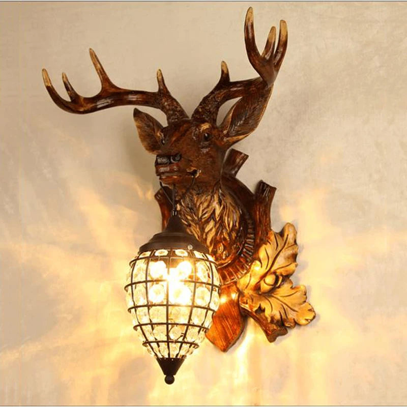 applique murale rétro en bois avec tête de cerf