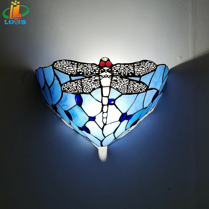 applique murale en verre libellule style tiffany pour décoration intérieure - vue 2 sur 8