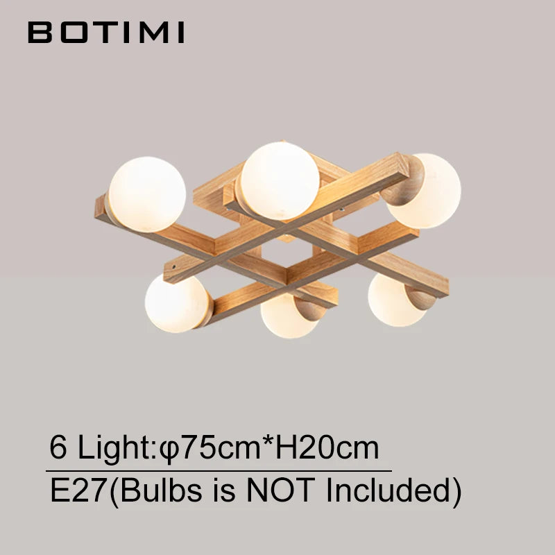 Plafonniers en bois avec abat-jour en verre pour salon moderne monté en Surface Lustres en bois carrés chambre à coucher Luminaire - vue 7 sur 9