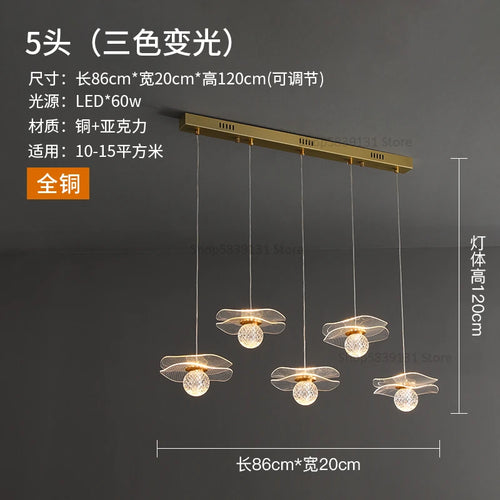lustre moderne en acrylique et cuivre led feuille de lotus - vue 10 sur 18