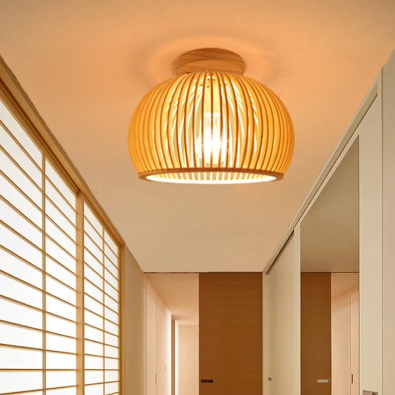 plafonnier en bois moderne cage à oiseaux nordique bambou tissage