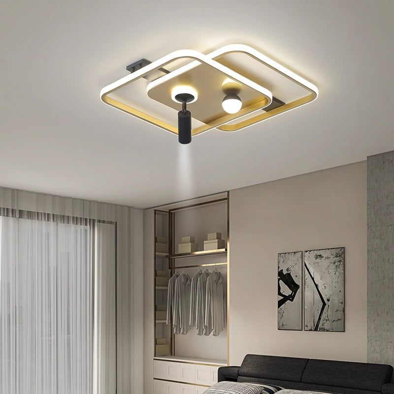 Lustre Led moderne lumières pour salon chambre étude salle éclairage or noir lampes luminaires Dimmable avec lustre de projecteur