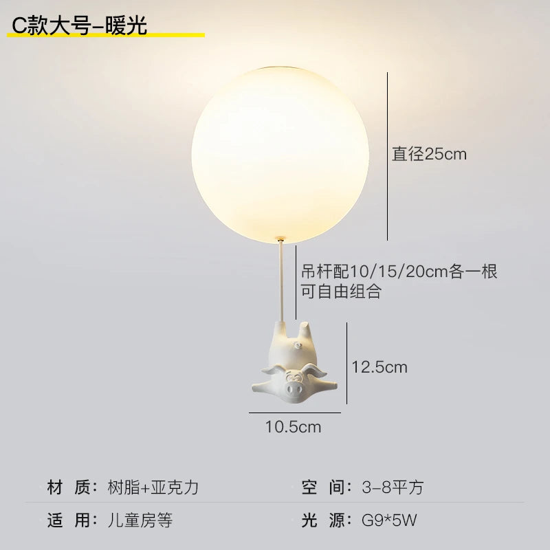 plafonnier led cochon volant pour décoration enfants - vue 8 sur 16