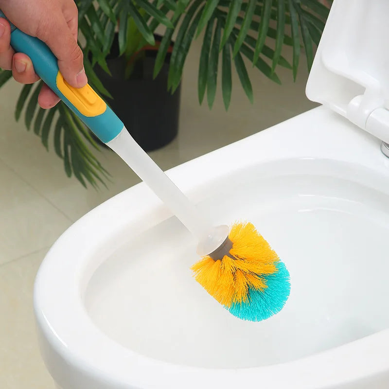 brosse de toilette à long manche avec détergent et accessoire mural