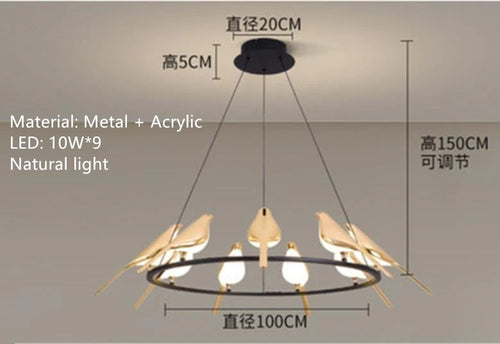suspension LED oiseau fantaisie plaquée or design moderne ajustable - vue 11 sur 18