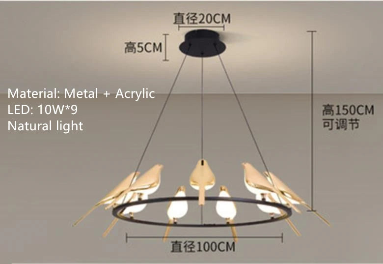 suspension LED oiseau fantaisie plaquée or design moderne ajustable - vue 10 sur 18