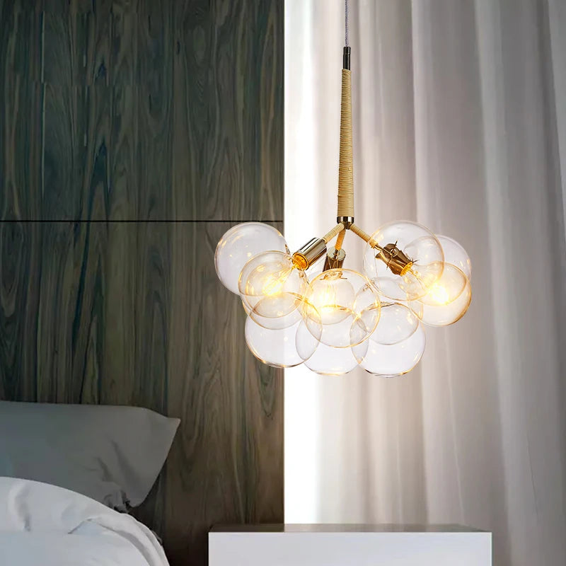 SANDYHA boule de verre bulle lustre haute qualité matériel lampadaire Art décoration de la maison LED lampe suspendue personnalité chambre E27