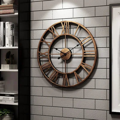 horloge murale nordique rétro en métal chiffres romains décorative - vue 3 sur 10