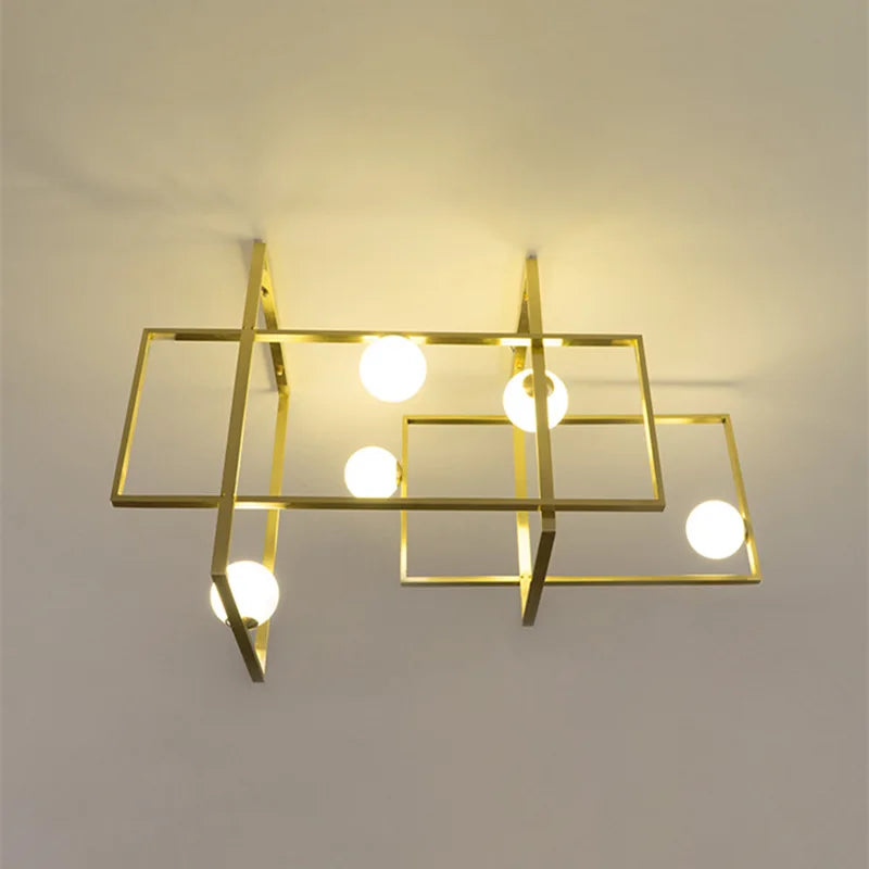 lustre led moderne design innovant cadre doré boule verre - vue 3 sur 8