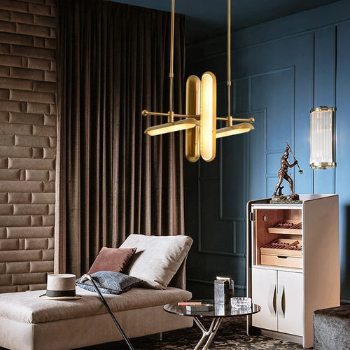 lustre doré art déco en verre et fer pour un éclairage élégant - vue 2 sur 12
