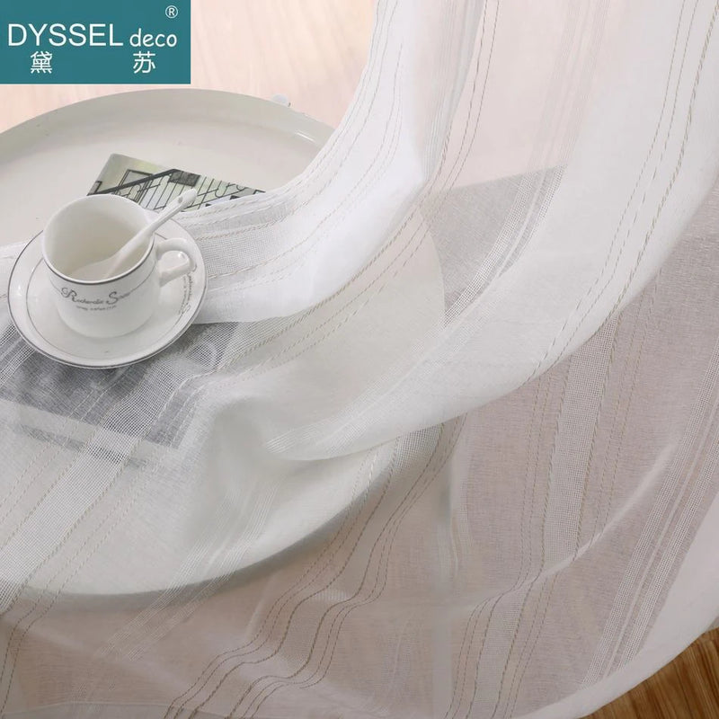 Rideau lin et tulle rayures style europeen salon