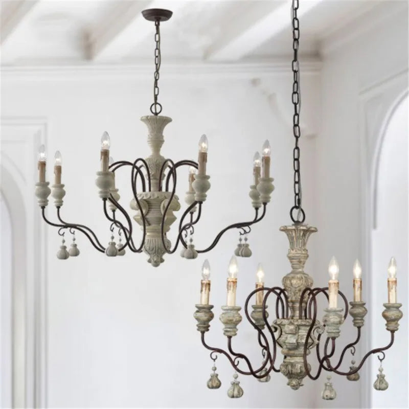 lustre suspendu en fer et bois vintage style industriel - vue 5 sur 11