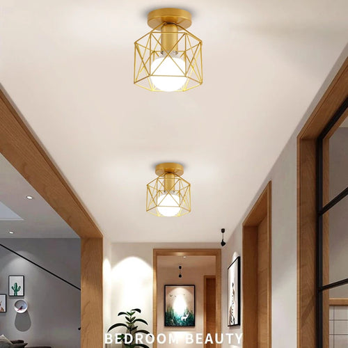 Rétro LED plafonnier décor confortable pour chambre E27 Vintage plafonniers luminaire Cage en métal pour porche allée couloir 110-220V