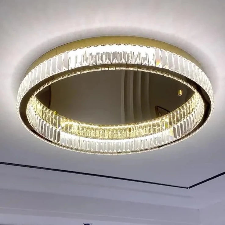 Plafonnier luxe moderne LED dorée rond