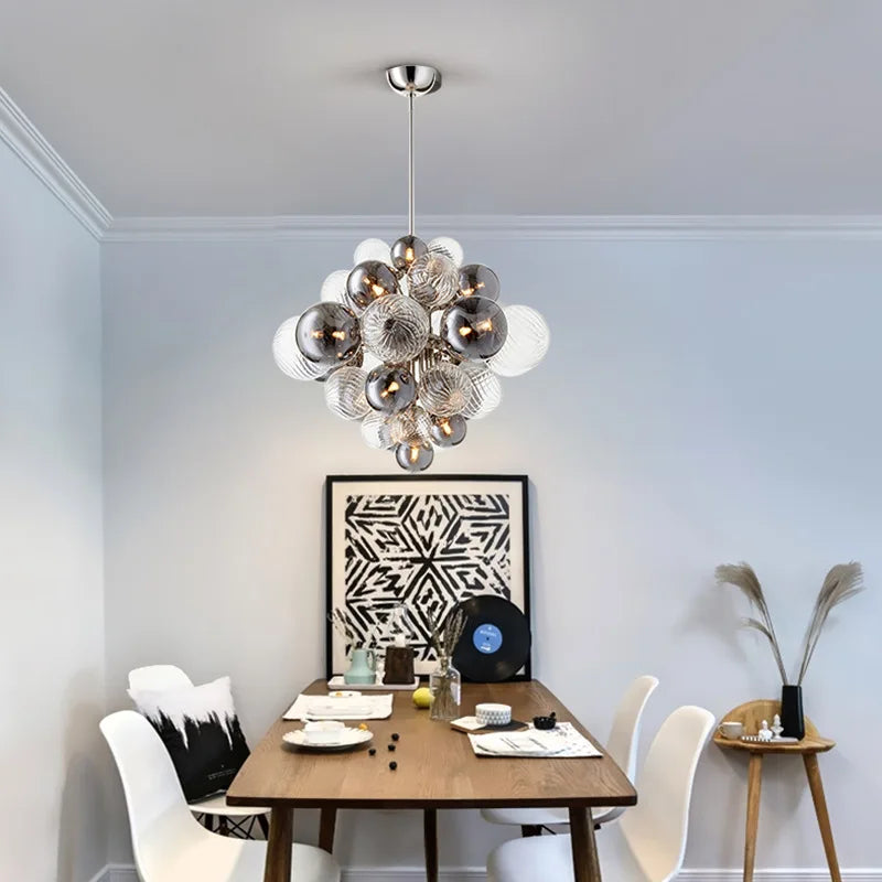 lustre nordique en verre globe avec éclairage led - vue 4 sur 10