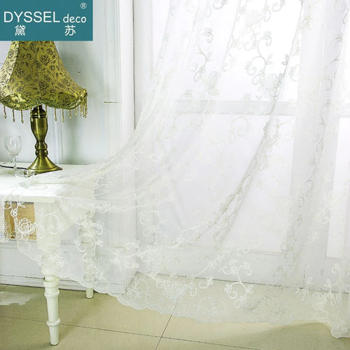 Voilage brodé fleurs festonné style classique romantique fenêtre - vue 3 sur 6