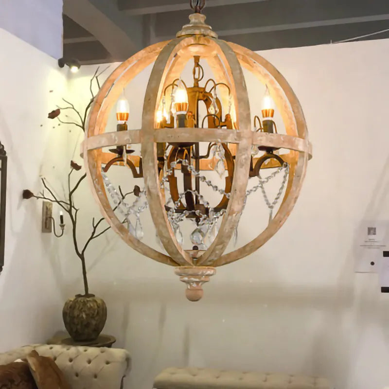Lustre suspendu en bois massif rétro led dans le salon luminaire de décoration moderne rond Loft Suspension éclairage en cristal
