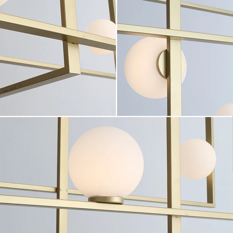 lustre led moderne design innovant cadre doré boule verre - vue 4 sur 8