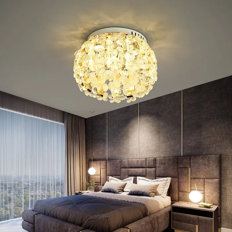 plafonnier rond doré de luxe en cristal design nordique moderne