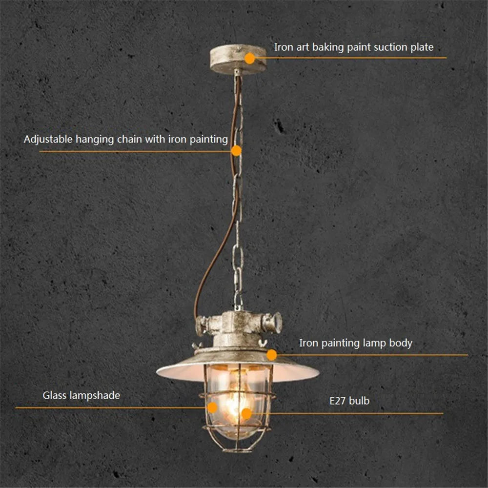 suspension industrielle rétro en fer et verre pour décoration vintage
